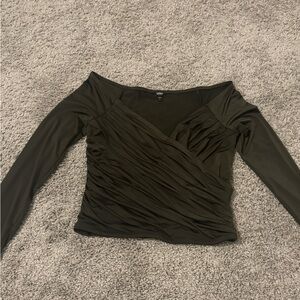 Express Olive Ruched Off-Shoulder Blouse